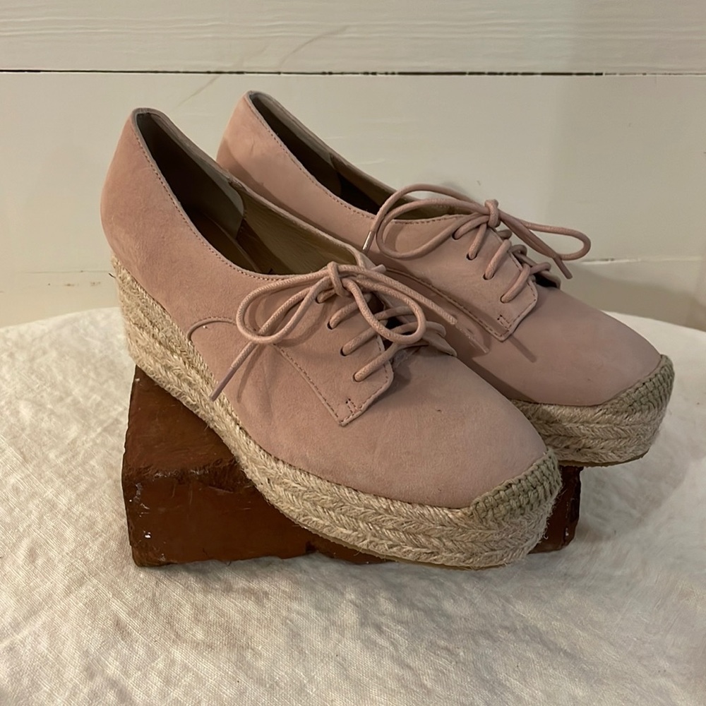 New Bettye Muller Concept Regine Blush Suede Lace-up Espadrille Wedges, Size 6